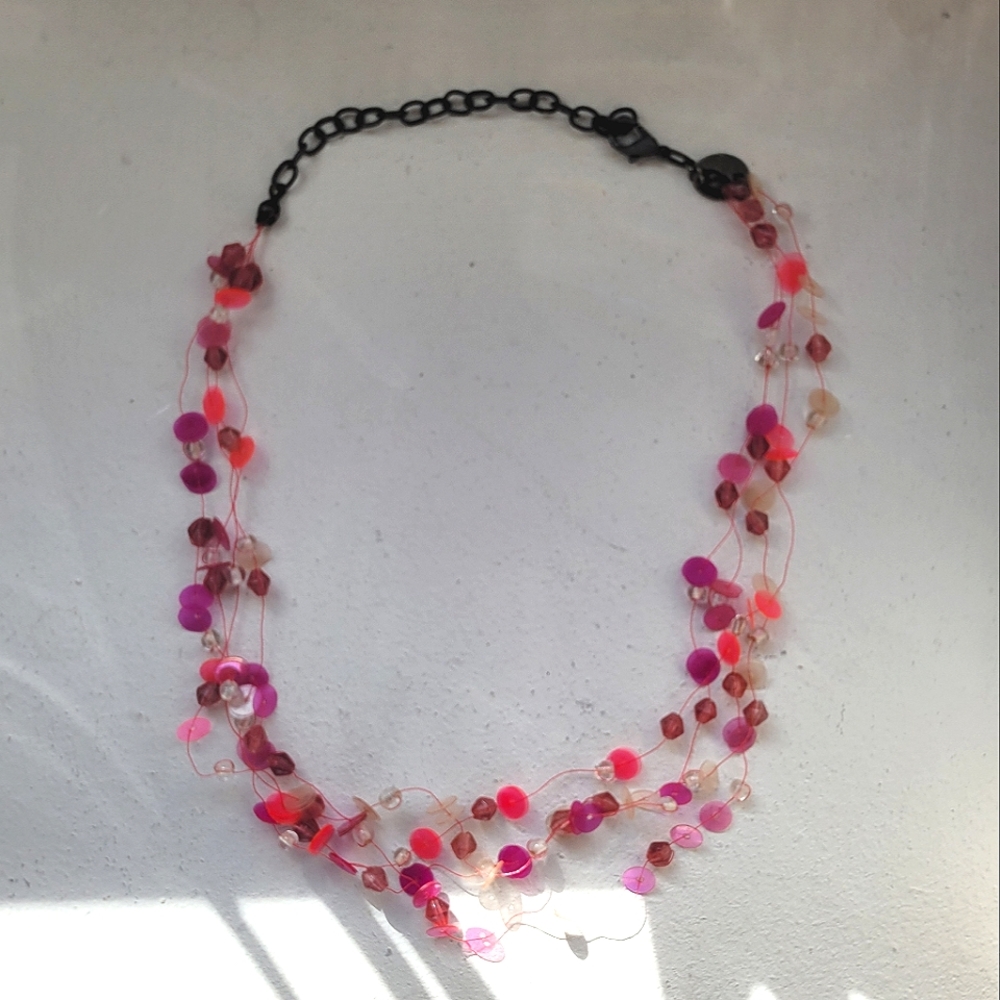3/$10 Y2K Pink Beaded Illusion Necklace with Adjustable clasp